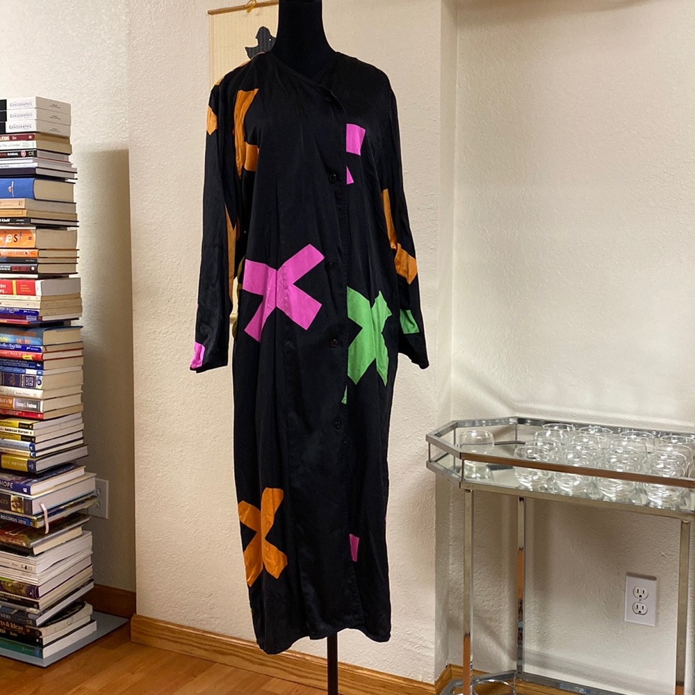 VINTAGE 100% silk belted Postmodern Dress S